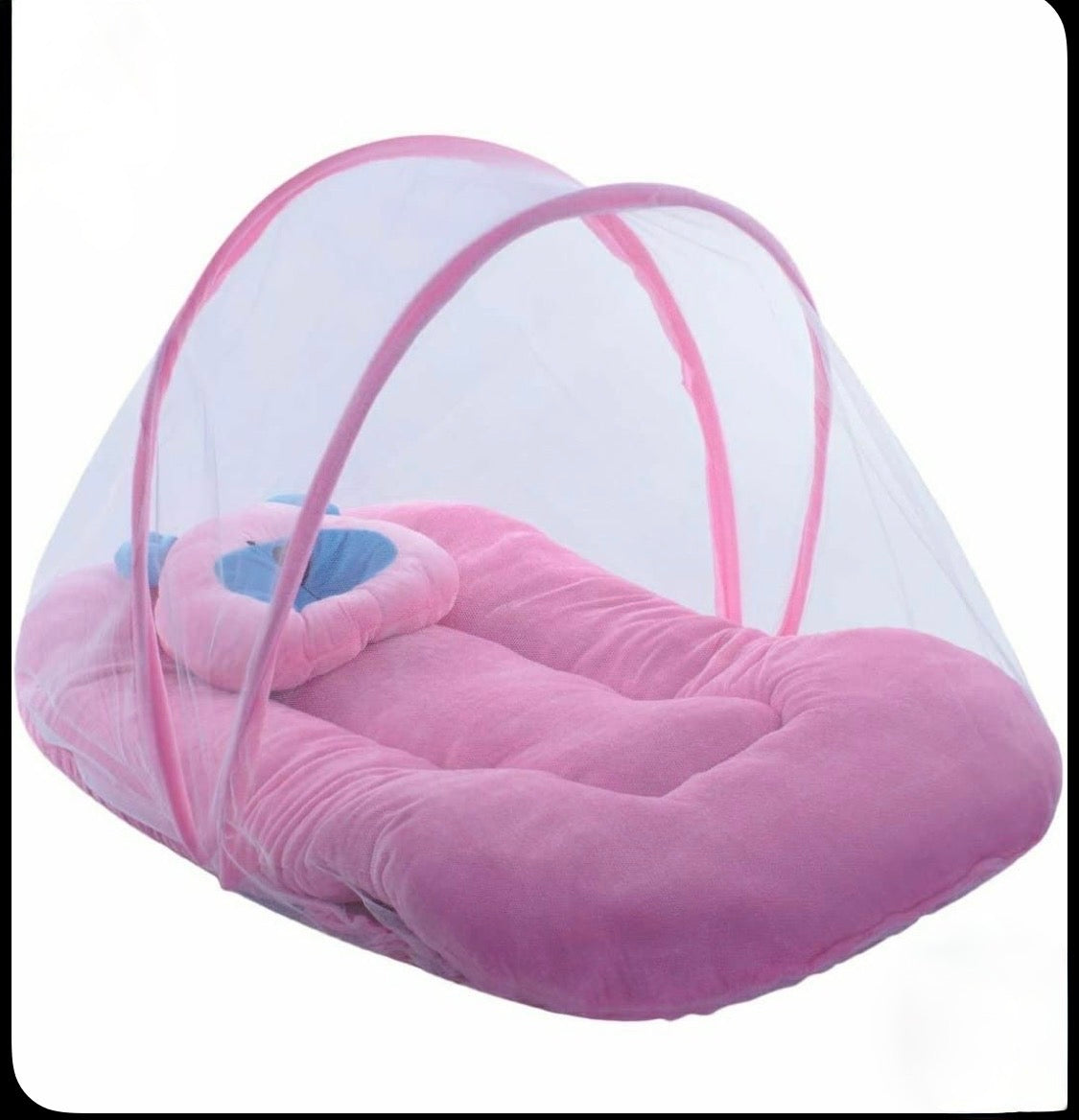 baby nest / baby lounger with a mosquito net canopy.
