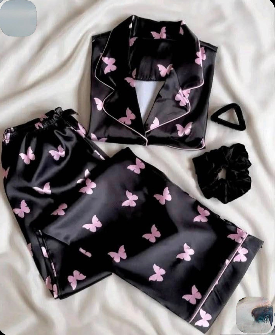 Satin Butterfly printed pajama set