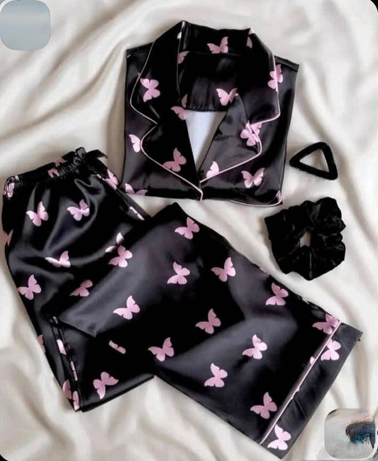 Satin Butterfly printed pajama set