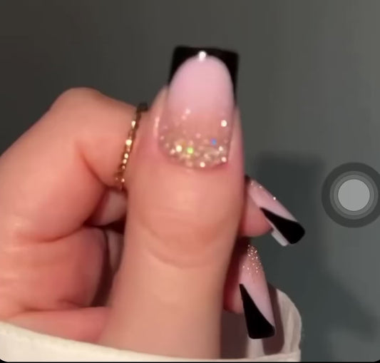 Black and nude Glitter French Manicure